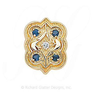 GS263 D/S - 14 Karat Gold Slide with Diamond center and Sapphire accents 